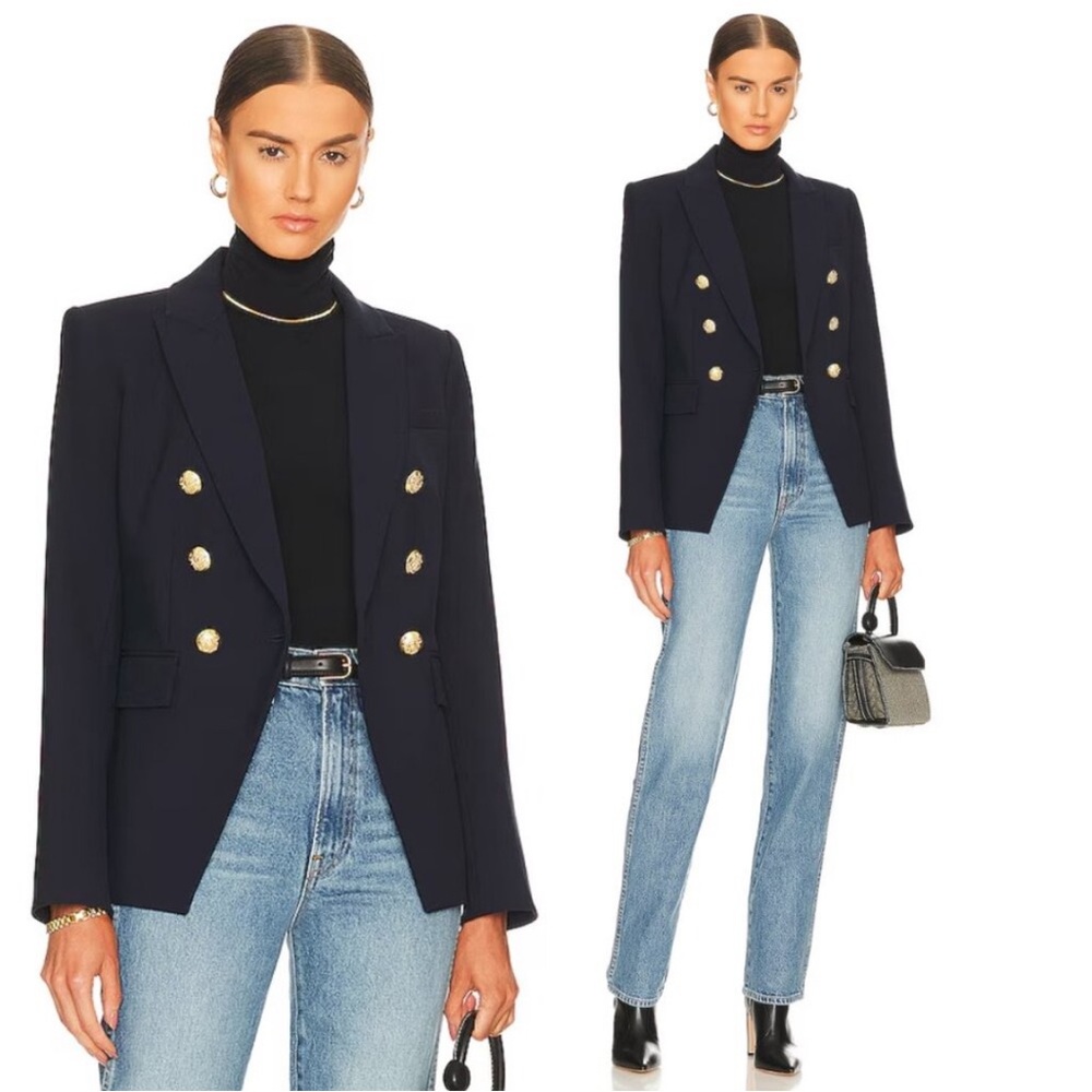 $695 Veronica Beard Miller Dickey Jacket Blazer Navy gold Double Breasted Sz 4 - Picture 16 of 16